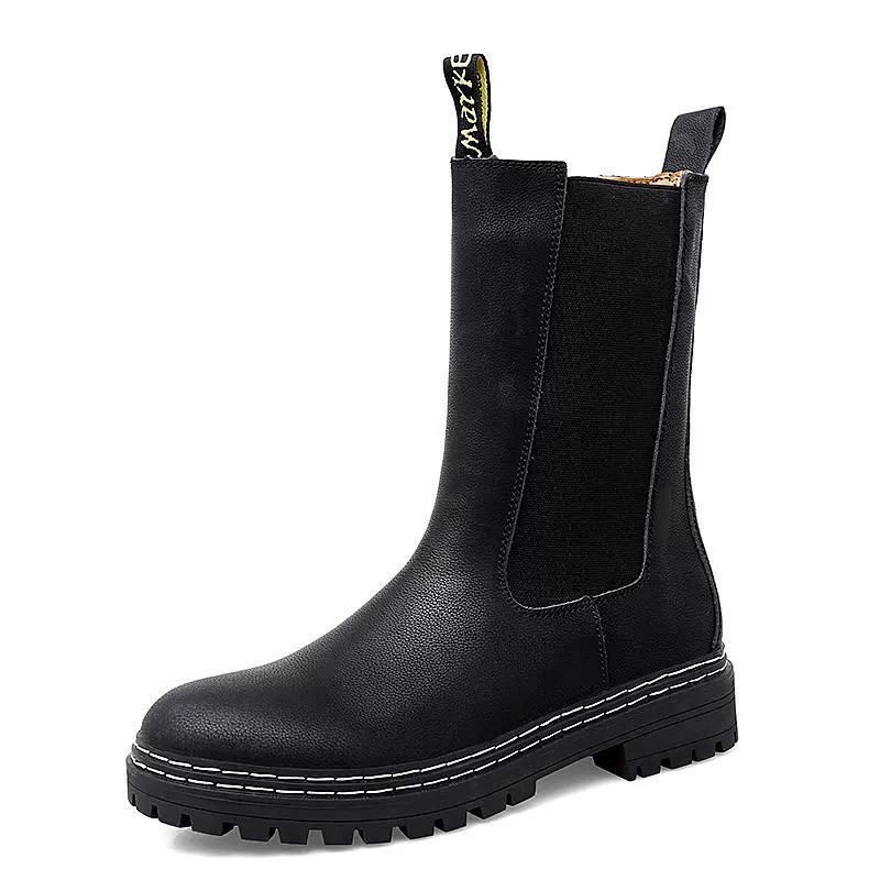 Высокие Chelsea‑ботинки (Martens), с флисовой подкладкой, чёрные, размеры 38–47