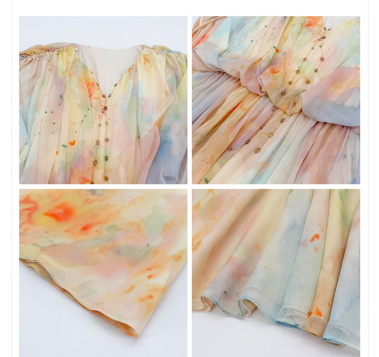 Đầm maxi nữ thắt eo họa tiết chìm gradient cao cấp — Gạo màu chi tiết 10