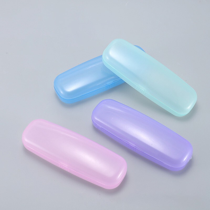 New translucent plastic glasses case blue transparent presbyopic glasses case lightweight PVC hard plastic box snap-on storage