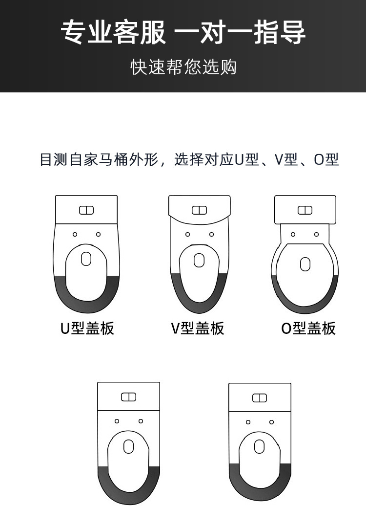 Thickened universal toilet seat cover, household slow-lowering pressure-resistant old-fashioned V-shaped, U-shaped and O-shaped toilet seat accessories Specification drawing