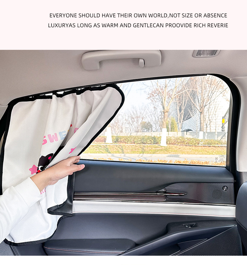 Blue Rain Track Embedded Car Curtain Cute Cartoon Cat Car Sunshade Sunscreen Heat Insulation Privacy Side Curtain