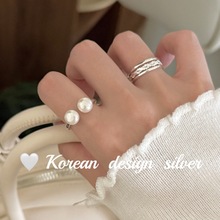 2025秋冬新款韩版气质银饰品 S925纯银ins风天然珍珠开口戒指高级