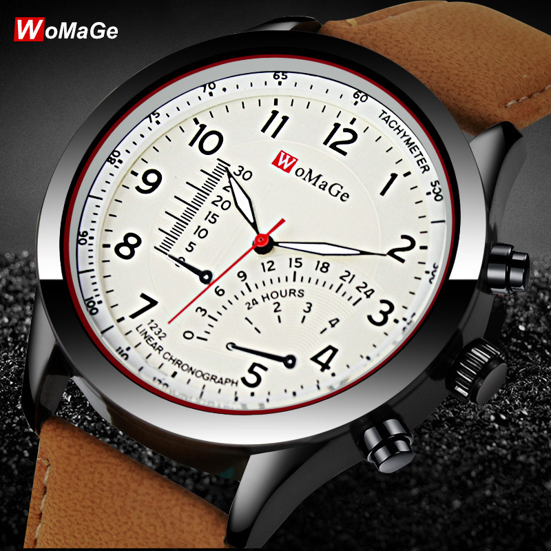 Special offer genuine Womage men's casual sports watch quartz watch leather strap fashion simple waterproof men's watch_voghion.com