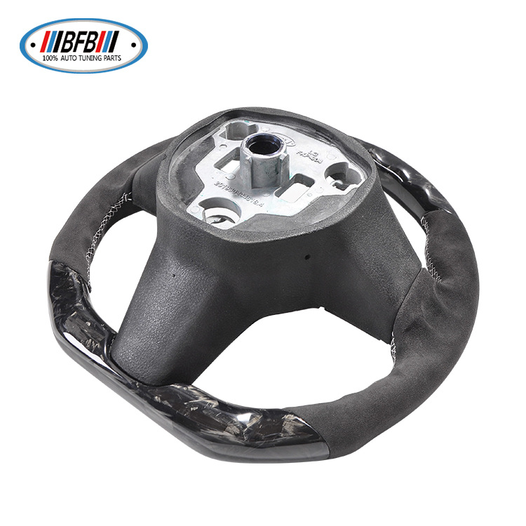 100% Real Carbon Fiber Forged Suede Steering Wheel with White Stitching - For Tesla Model Y