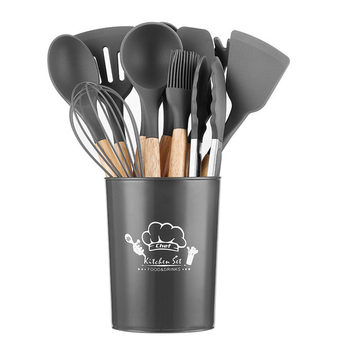 Cross-border cooking 12-piece set silicone spatula kitchen utensils non-stick pot dedicated wooden handle silicone spoon manufacturer direct supply 