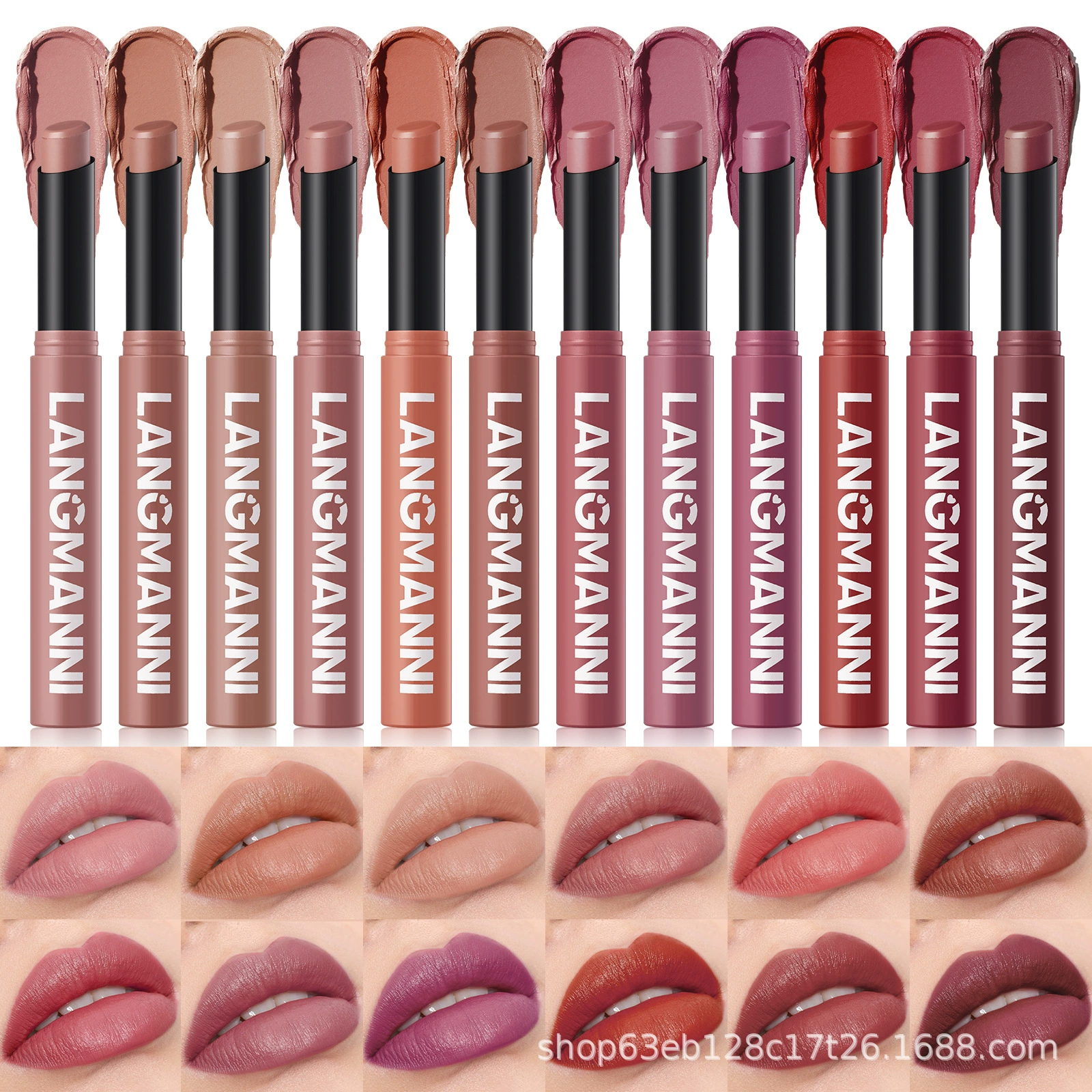 Новая двенадцатицветная косая вращающаяся матовая помада LANGMANNI в одной упаковке, долговечная трансграничная эксклюзивная поставка с полным обеспечением