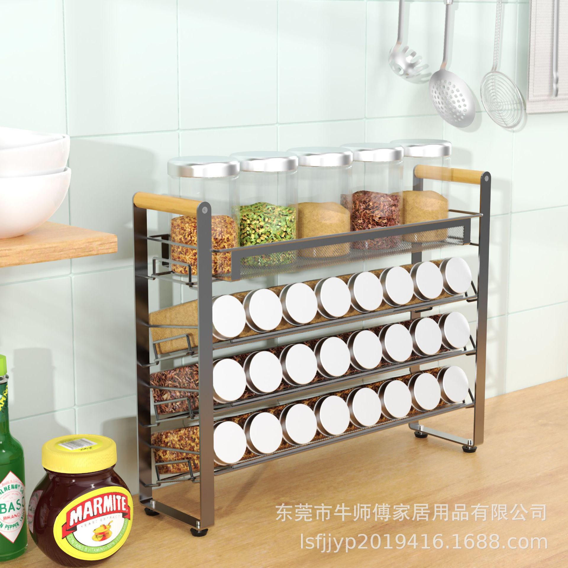 Transfronterizo de cuatro capas apilables estante de especias desmontable de la mesa estante de latas de especias de la mesa de cocina estante de almacenamiento de latas de almacenamiento