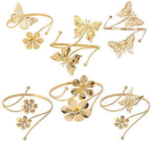 Factory Outlet Cross-border Fashion New Butterfly Bracelet Exaggerated Metal Flower Arm Ring Diamond Opening Bracelet