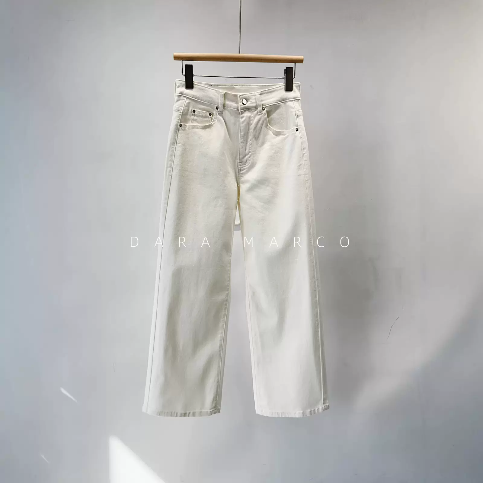 美式复古~JN家柜1K+棉弹阔腿直筒白色牛仔裤宽松显瘦长裤女26春夏