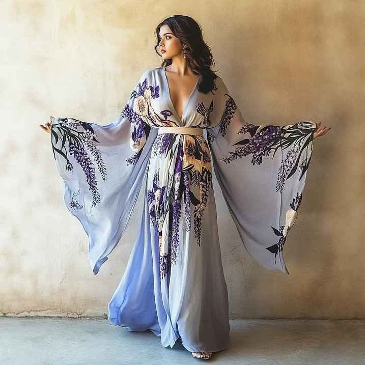 2026 Amazon Cross-Border New Foreign Trade Women's Printed Long Dress V-Neck Loose Vacation Style Long Dress for Women