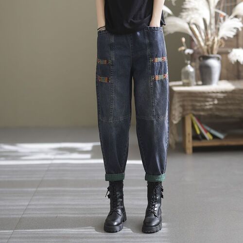 Summer thin jeans women's new style artistic retro all-matching loose slimming Harlan dad pants trend