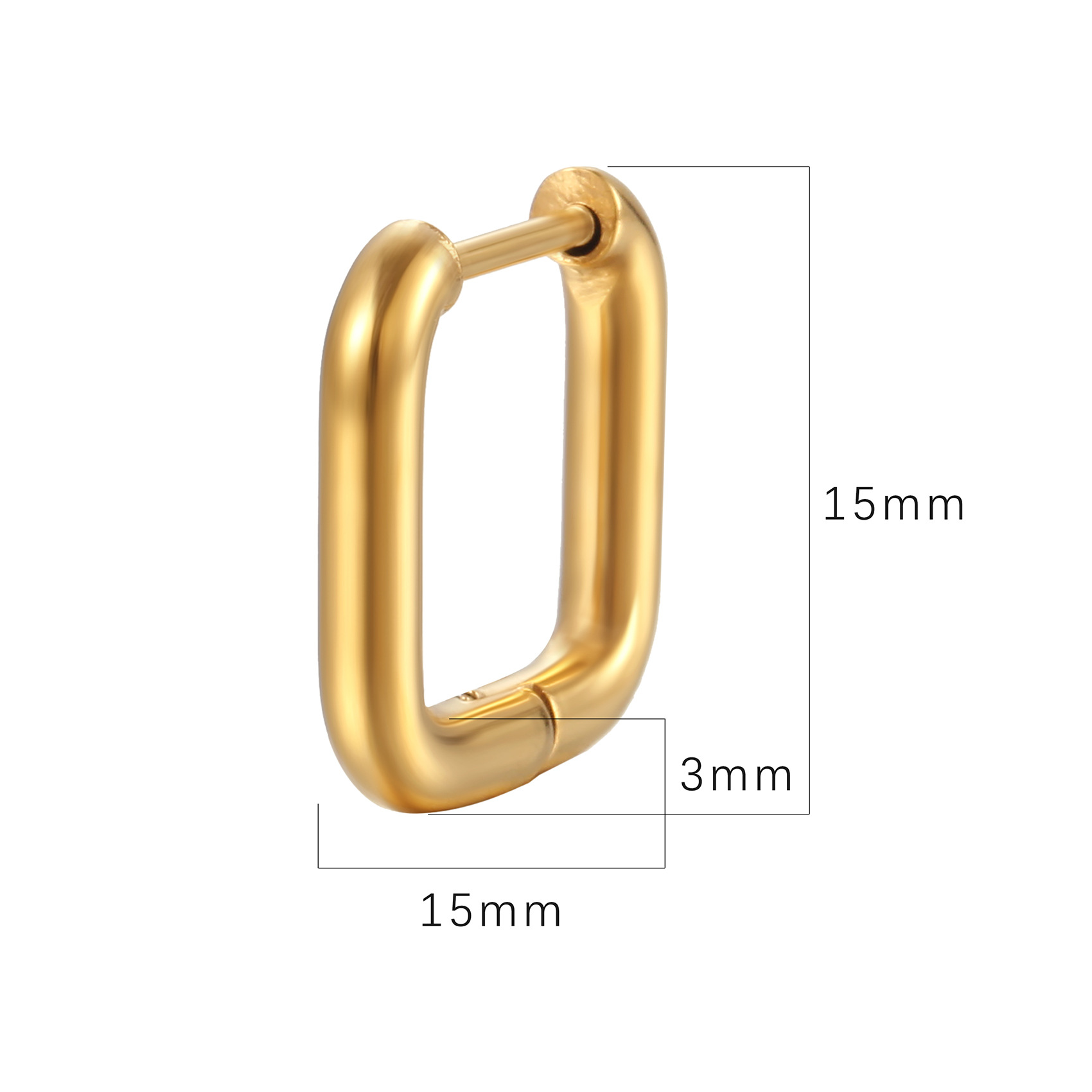 18K Gold Plating Material Earrings Classification PVD Coated 18K Gold Real Gold Plated Square 201 Stainless Steel Simple Style Waterproof Non Tarnish Earrings