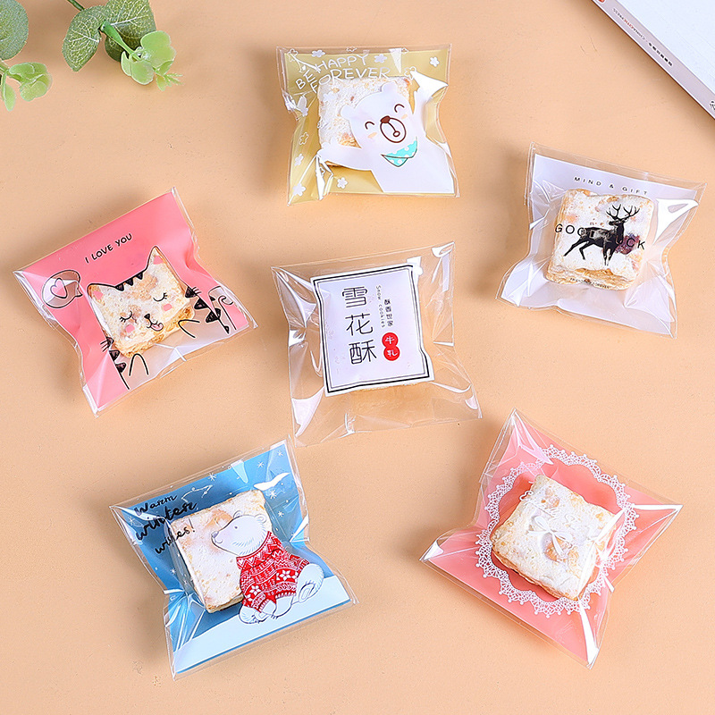 Navidad auto-Sellado bolsa pegajosa copo de nieve bolsa de embalaje crujiente máquina de sellado bolsa Año Nuevo leche azufaifo Galleta de vaca papel de embalaje azúcar