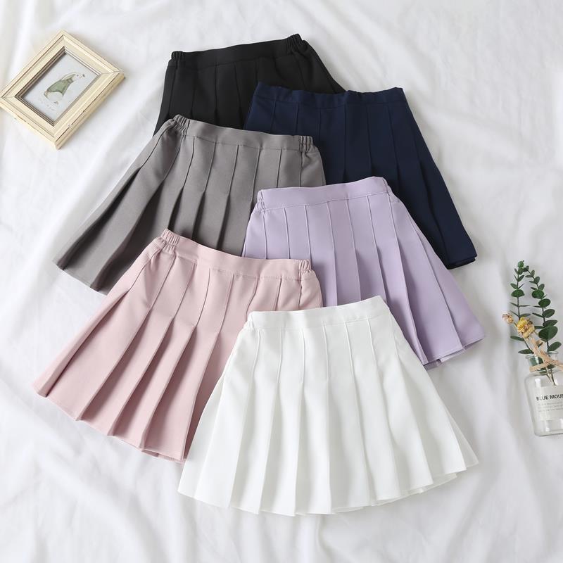 Girls' Pleated Skirt Summer Korean Version White High-Waisted Short Skirt Student Letter Skirt Girl Black Slimming Semi-Body Skirt