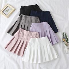 Girls' Pleated Skirt Summer Korean Version White High-Waisted Short Skirt Student Letter Skirt Girl Black Slimming Semi-Body Skirt