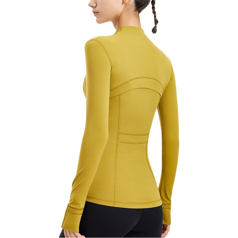 Lulu Yoga Wear женский воротник-стойка на молнии для бега с длинными рукавами для фитнеса и спорта топ телесного цвета с начесом эластичная тонкая куртка