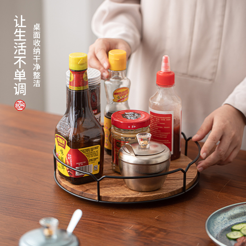 調味料棚クルミデスクトップ無垢材回転棚大型木製キッチン棚卸売|undefined