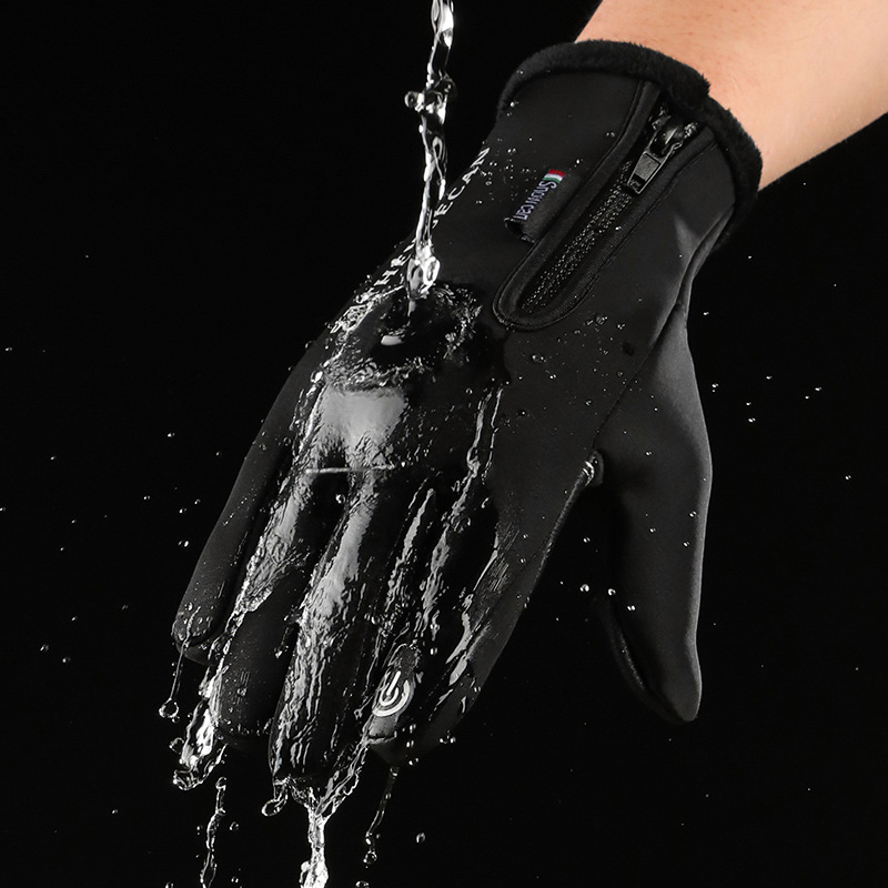 Guantes de ciclismo al aire libre para hombres y mujeres otoño y invierno deportivo cremallera impermeable a prueba de viento y guantes calientes de pantalla táctil de terciado grueso
