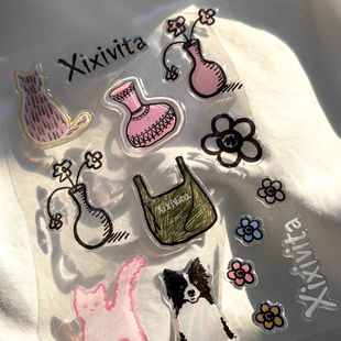 Korean Style Simple Ins Style Original Drop Glue Transparent Jelly Cute Cartoon Small Animal Pet Bag Flower Flower Sticker