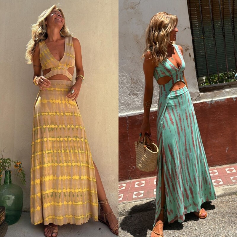 2026 European and American Cross-Border New Style, Independent Website Influencer Instagram Same Style Printed V-Neck Waist-Revealing Sexy Slim-Fit Dress 2026 European and American Cross-Border New Style, Independent Website Influencer Instagram Same Style Printed V-Neck Waist-Revealing Sexy Slim-Fit Dress
