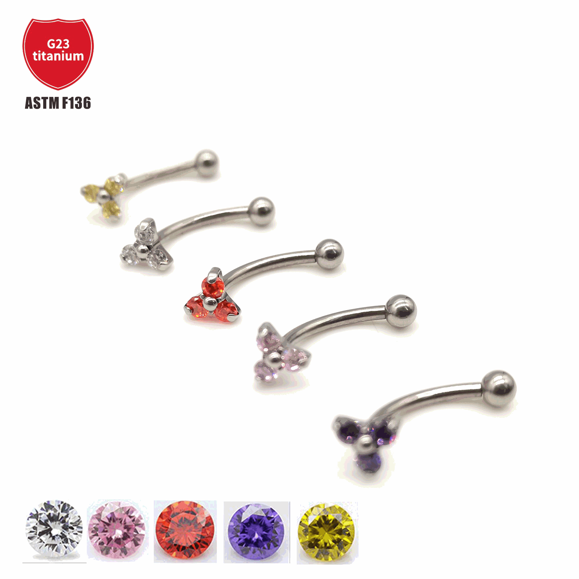 G23 Titanium Eyebrow Nail Triangle Flower Bag with Zircon Curved Rod Ear Bone Nail Lip Nail F136 Titanium Alloy Piercing Jewelry detail image 5