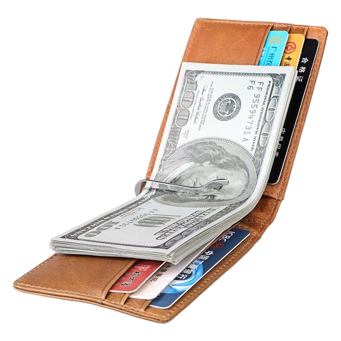 Cross-Border New Product Men's and Women's Genuine Leather Dollar Clip Crazy Horse Leather Wallet Post-Modern Trendy Wallet Rfid Dollar Bag