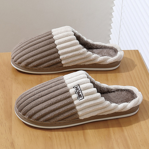 Home Cotton Slippers for Women Winter Large Size Indoor Household Use Wool Slippers for Men Striped Fuzzy Warm Cotton Rugs for Men Wholesale