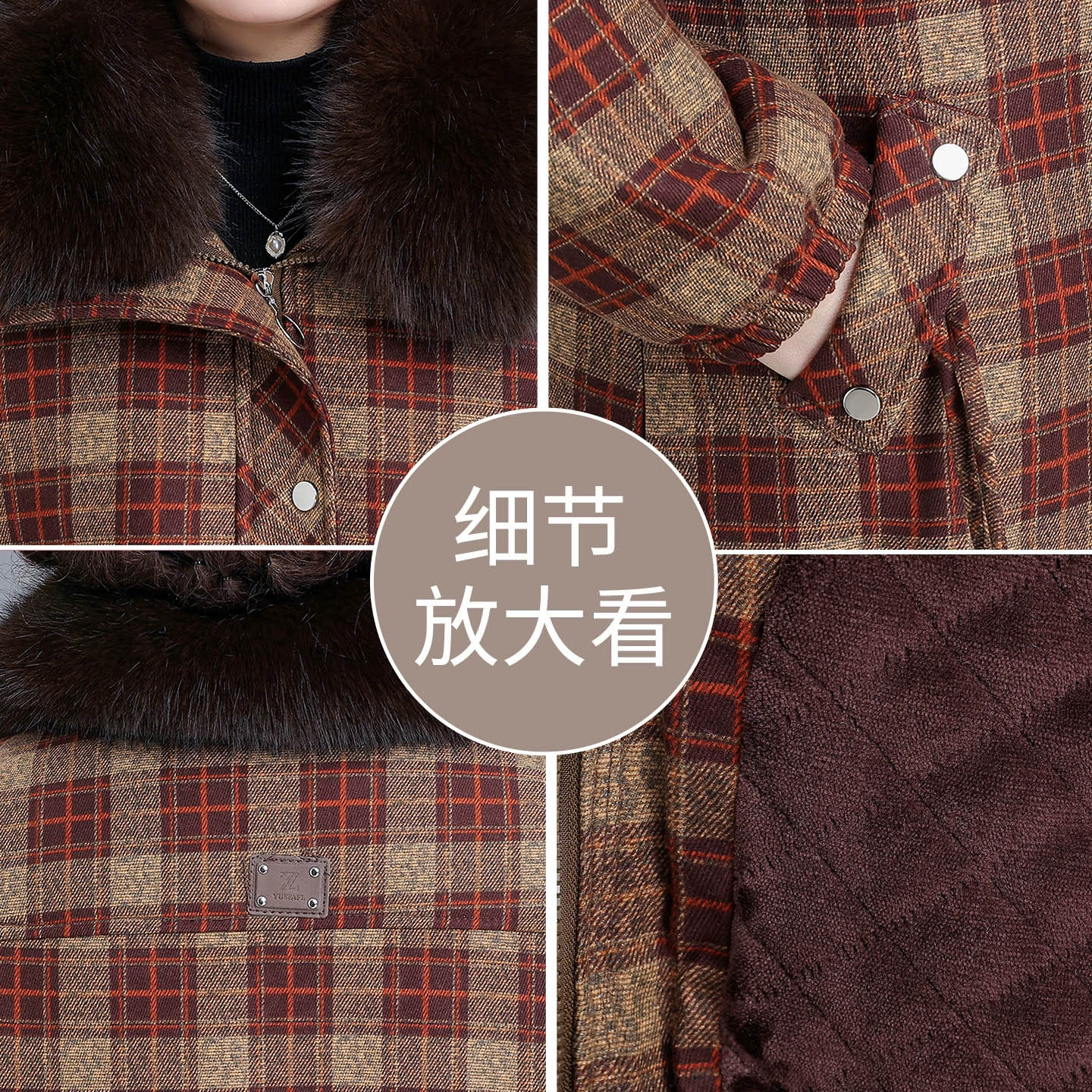 Short winter fleece down jacket for mother, for middle age, western style