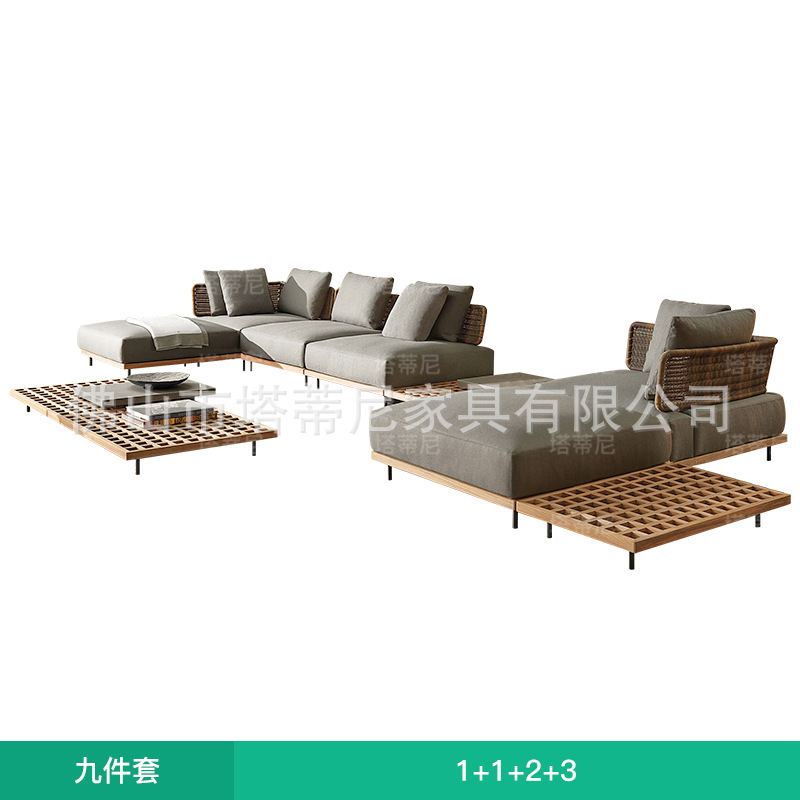Combinación de sofá para exteriores, villa, patio, jardín, ocio, silla de mimbre, modelo de diseñador, habitación, balcón al aire libre, muebles de mimbre
