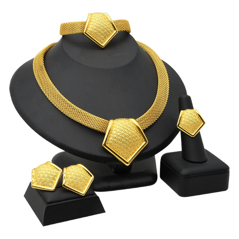 24K Dubai oro joyería nupcial collar pulsera pendientes anillo de cuatro piezas conjunto traje de joyería de las mujeres africanas al por mayor