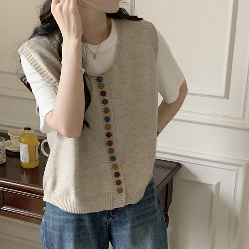 【 Cashmere Family 】 Wollstrickjacke ärmellos lockerer Pullover vielseitige Weste Schulteroberteil Damen Herbst_voghion.com