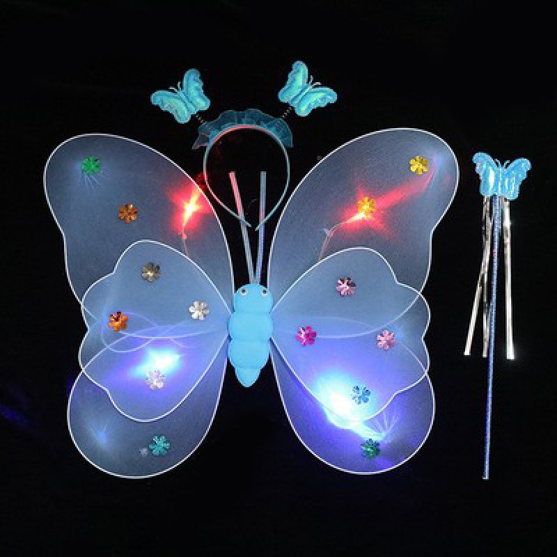 Mariposa luminosa alas de niña espalda juguetes flash niños maravillosos hadas varitas mágicas hadas flores set de tres piezas