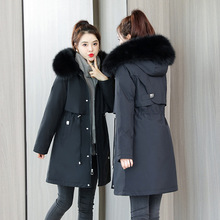 派克服女2021冬季新款韓版中長款修身棉襖毛絨內膽加厚大毛領棉服