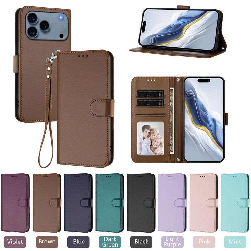 Cross-border suitable for iPhone 17E leather-textured solid color business case, Apple 16 card slot hand strap flip cover protective case Cross-border suitable for iPhone 17E leather-textured solid color business case, Apple 16 card slot hand strap flip cover protective case