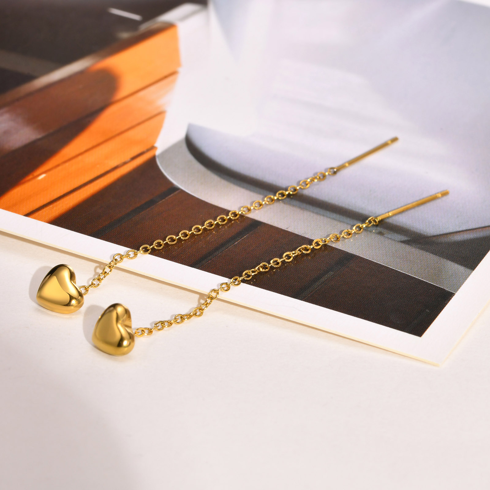 Lady Heart Shape Stainless Steel Plating Drop Earrings 1 Pair