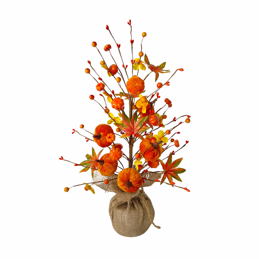 Simulación bayas franela calabaza decoración árbol pequeño decoración de mesa festival de la cosecha de otoño día de acción de gracias árbol de arce de Halloween