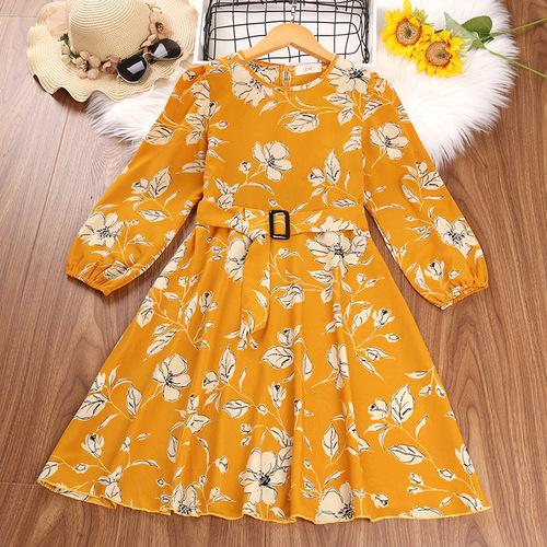 Little Girls Spring Dress 2024 Autumn New Middle Kids Dress Retro Long Sleeve Princess Dress Foreign Trade Children's Clothing Wholesale