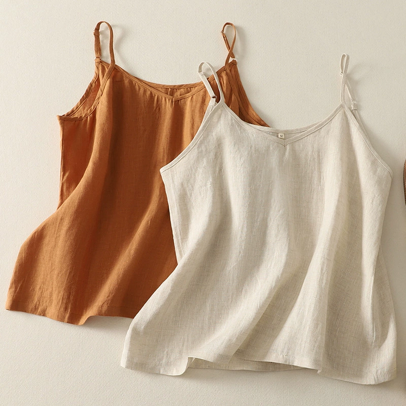 Реальный спот 2025 новый чистый льняной камзол жилет регулируемый топ