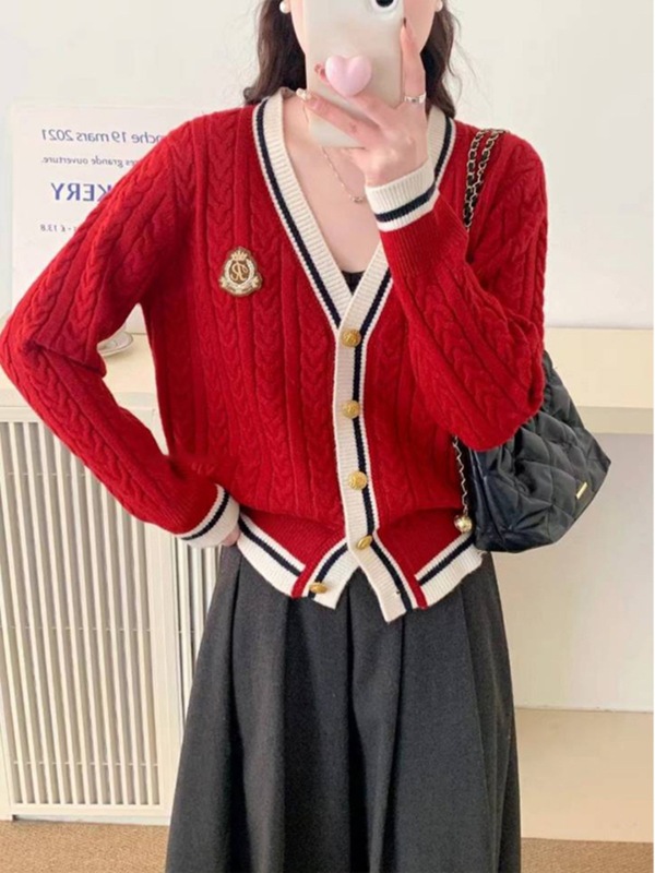 v领毛衣外套女秋款2025新款休闲百搭短款针织开衫爆款小个子上衣|undefined