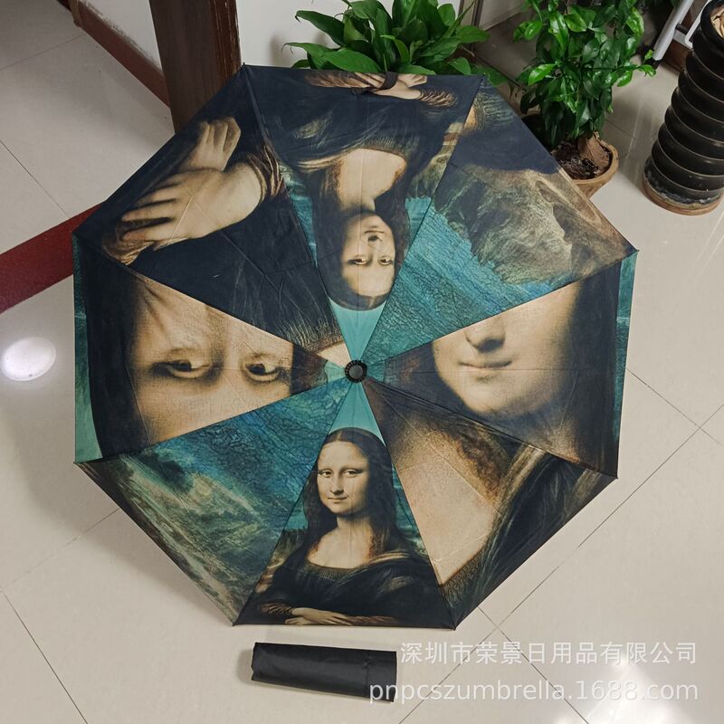 Oil painting umbrella three-fold self-opening digital printing oil painting umbrella three-fold automatic oil painting umbrella can print customer design drawings Oil painting umbrella three-fold self-opening digital printing oil painting umbrella three-fold automatic oil painting umbrella can print customer design drawings