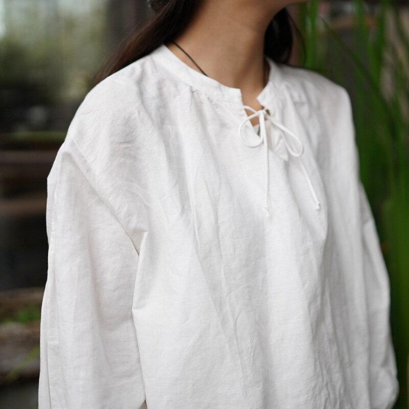 Cotton Linen Coat Women's Cardigan with Buckle Lapel Loose All-match Solid Color Top Shirt