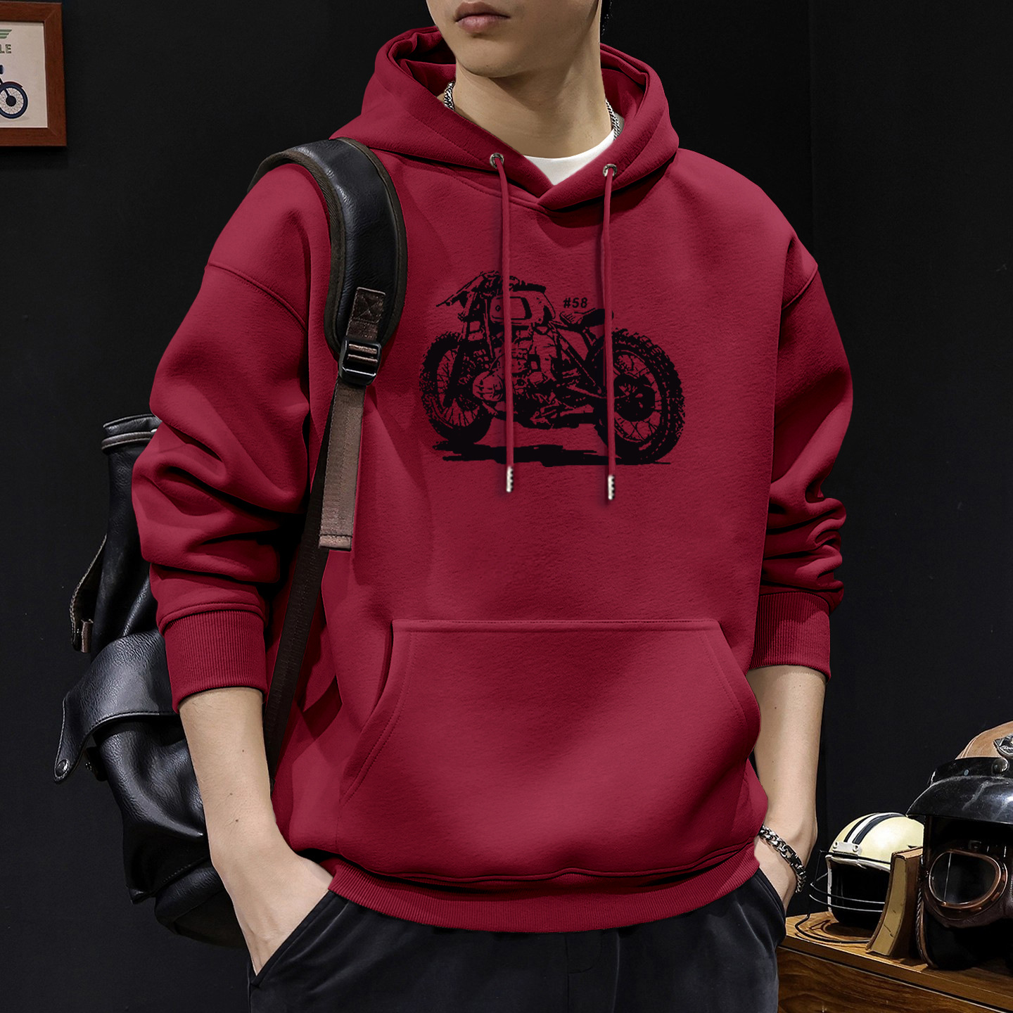 Camiseta con capuz rojo vino - 8251