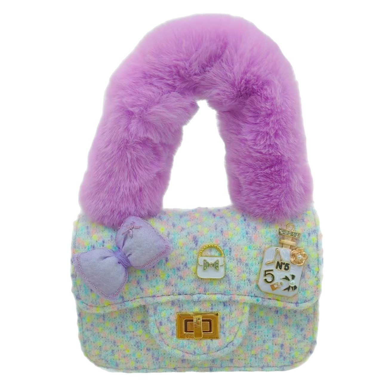 Bolso de peluche de arco, bolso de hombro para niñas, bolso de mochila, bolso de moda, bolso de cambio