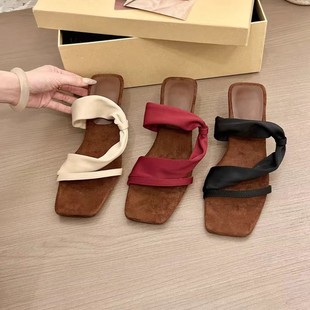 2025 New Summer Square Head Slope High Heel with Hollow Open Toe Trendy Roman Cool Women's Shoes