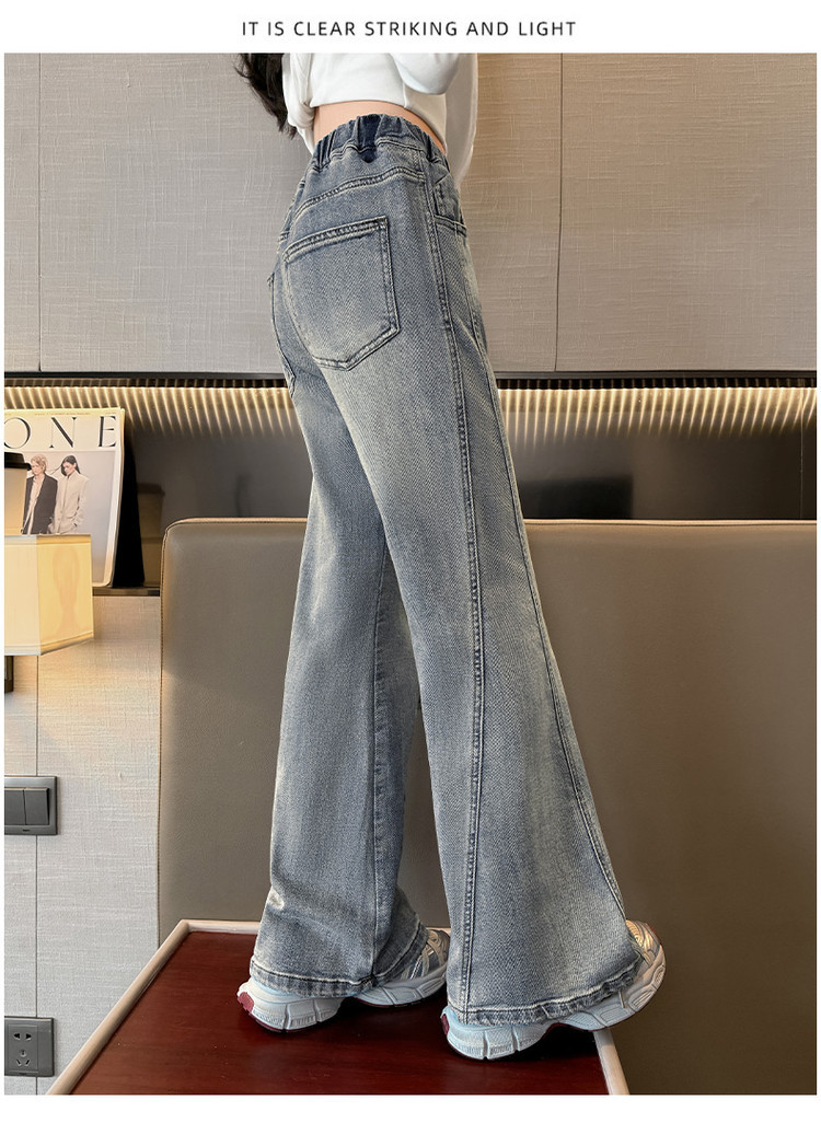 Men's Clothing Vintage Blue Flared Jeans For Kids - Stretchable Waistband, Comfortable Denim Fabric, Unisex Design For Boys & Girls (120cm-170cm)_voghion.com