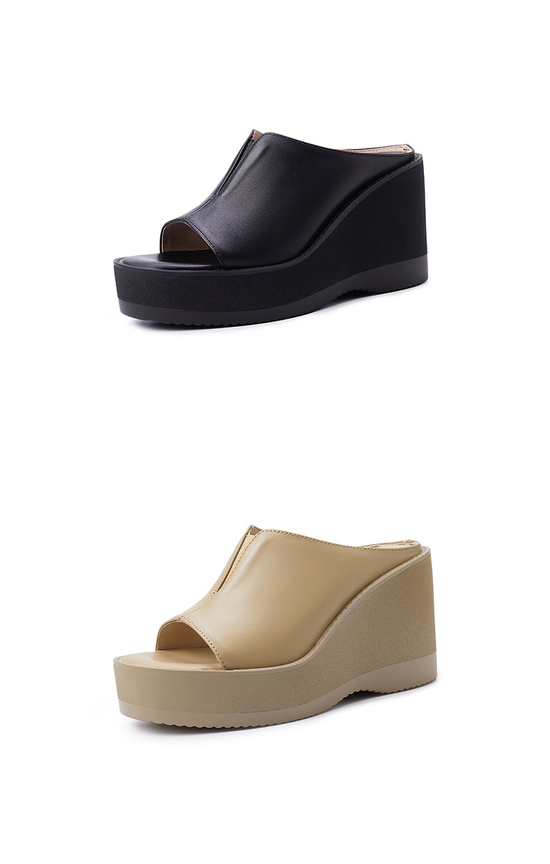 Dép sandal cao gót nữ mũi cá, đế xuồng dày, quai ngang, gót 8 cm — đen chi tiết 13