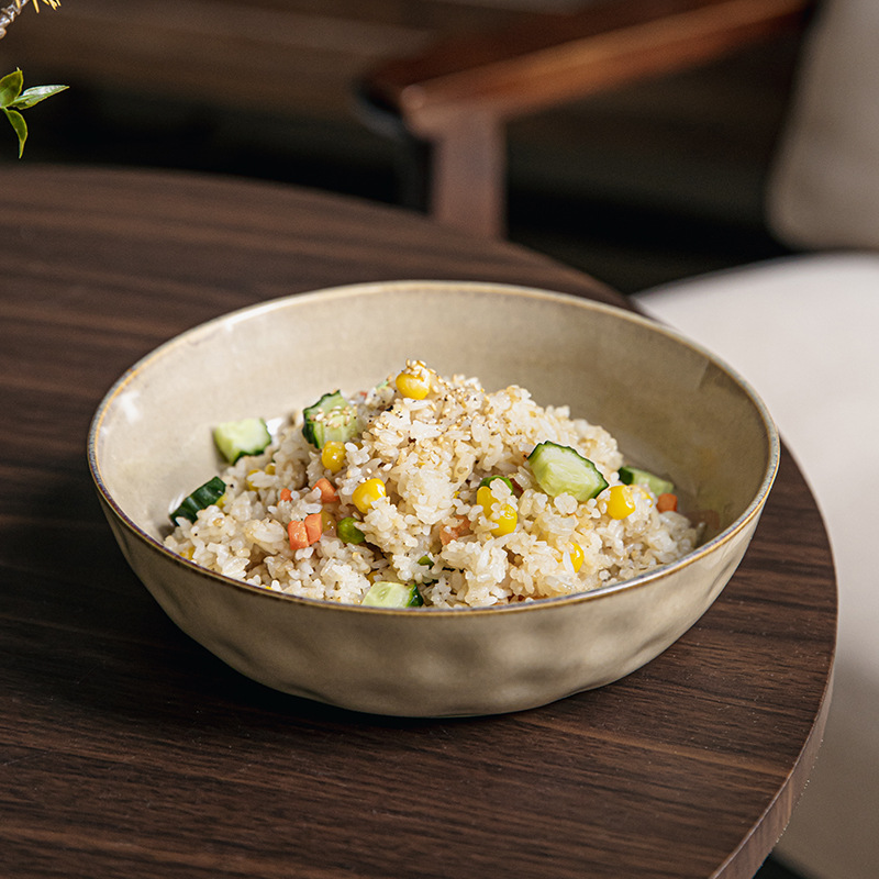 Plato de plato grande con patrón de agua retro Plato profundo de 8 pulgadas Plato de sopa de cerámica grande Exportación transfronteriza Plato de cocina de alto valor para restaurantes