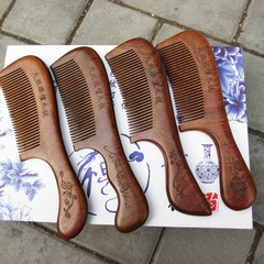 Wholesale solid green sandalwood hair comb with round handle, green sandalwood carved hair comb, long hair comb, wide and fine teeth household hair comb