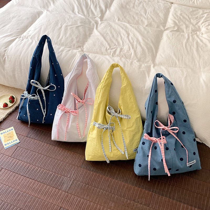 Verano nuevo estilo coreano bolso de tote fresco de lazo bolso de nylon bolso diario de gran capacidad bolso de viaje de estilo de mujer