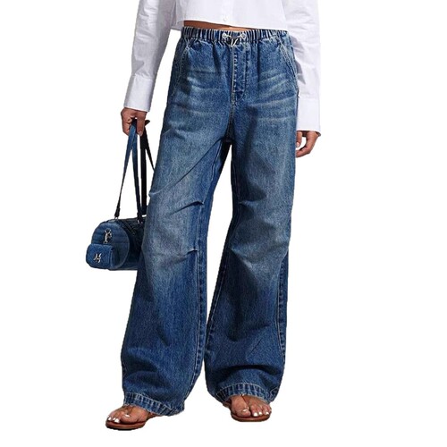 Spring European and American Street Mid-Waist Wide Leg Pleated Loose Women's Retro Straight Leg Pants Trend Brand